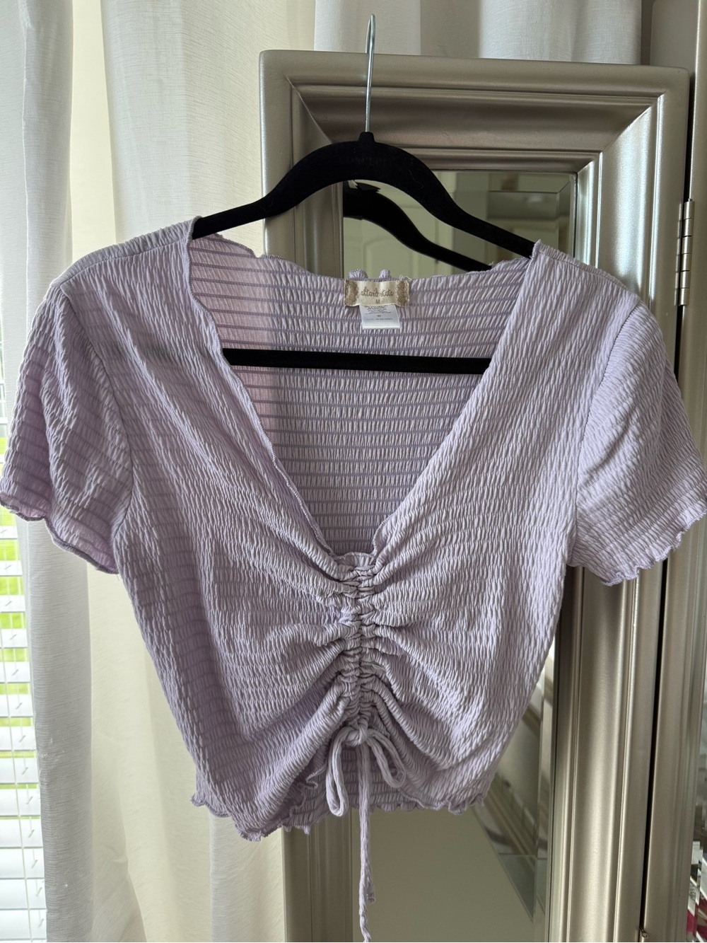 Altar'd State Lilac Ruched Short Sleeve Crop Top